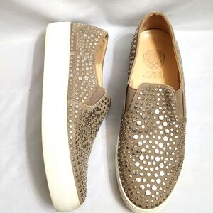 Vince Camuto VC Kindra Leather Silver Studded Slip-on Casual Shoes (W Size 10)